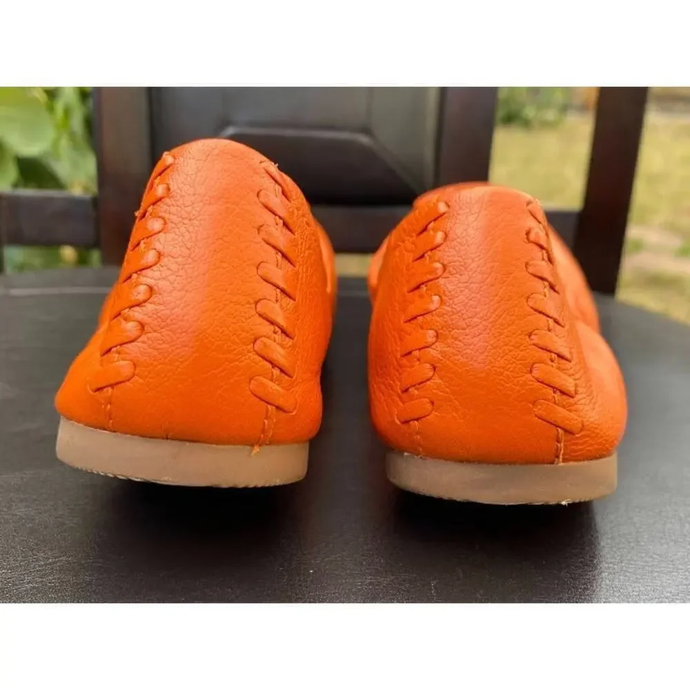 Tory Burch Minnie Travel Ballet Leather Casual Orange Women's US 5 Slip-Ons